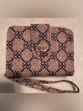 Women's Pink Patterned Wallet Wristlet with Gold Accent